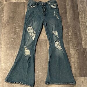 Distressed Blue Flare Jeans